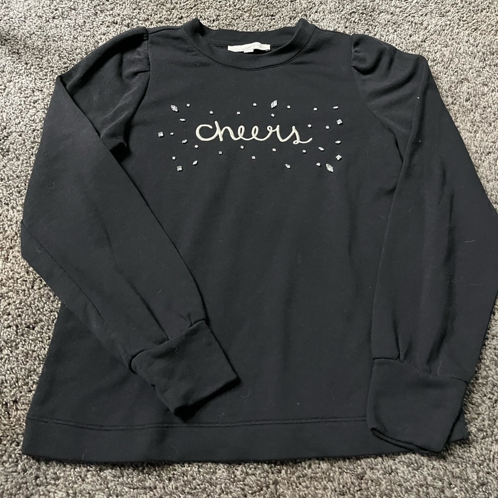The Loft “Cheers” Sweatshirt Black Women’s Size Small Rhinestone Bling